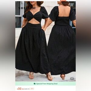 Chic Black Milkmaid Dress SHEIN Plus Size